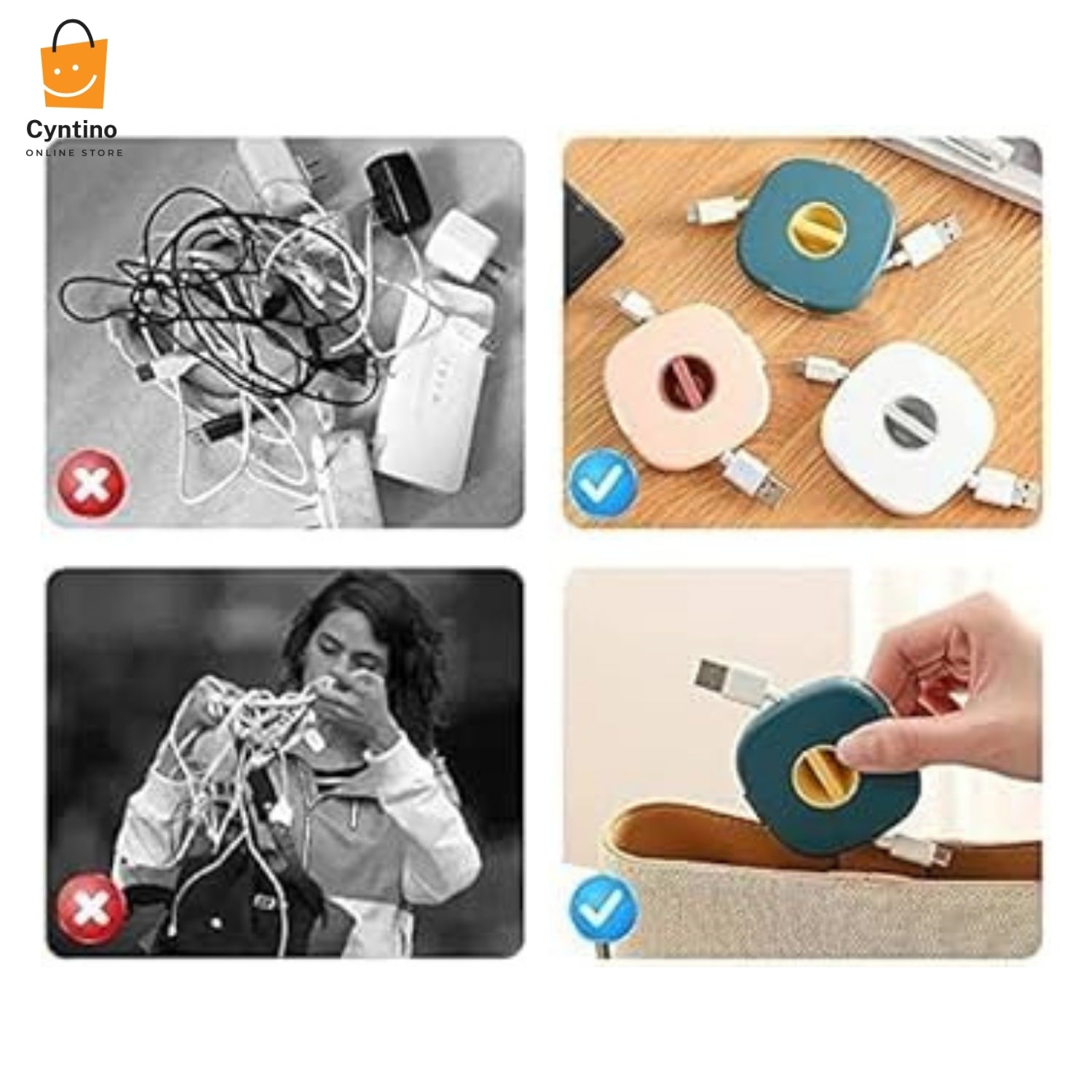 2-in-1 Mobile Holder & Cable Organizer Handsfree Phone Stand with Wire Storage Box Cyntinostore